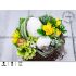 Krásné jarní hnízdo s květy žlutých krokusů a bílých vajíček