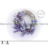 Letní věnec na dveře s levandulí a hortenzií v pastelovém odstínu