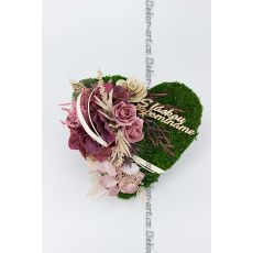 Dušičková dekorace srdce s růžemi hortenzií a dřevěným nápisem