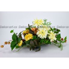 Velká dušičková vazba s květy gerber, chryzantém, hortenzií v podzimních tónech