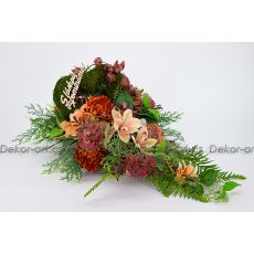 Mechové srdce s nápisem - dušičková dekorace s chryzantémou a orchidejí