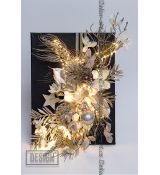 Vánoční obraz „Zasněžené magnolie v šampaň“ – LED elegance na černém plátně