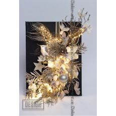 Vánoční obraz „Zasněžené magnolie v šampaň“ – LED elegance na černém plátně