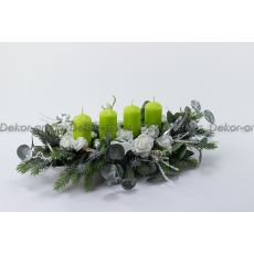 Adventní svícen s ledovými květy a dřevěnými hvězdami odstín limetka