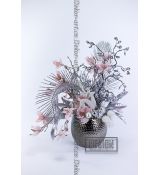 Vánoční LED dekorace s růžovou magnolií a bílým jelínkem