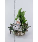 Vánoční dekorace s LED andělem, jmelím a brokátovým stromkem