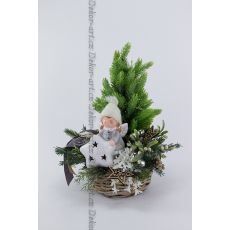 Vánoční dekorace s LED andělem, jmelím a brokátovým stromkem