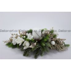 Luxusní vánoční svícen s bílou svící a zirkonovým efektem – šampaň & bílá elegance