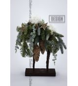 Zasněžené proutěné kornouty se šiškami z pistácií – LED vánoční dekorace