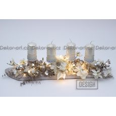 Luxusní adventní svícen s krémovými květy magnolí a LED  dekorační větvičkou