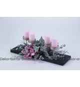 Moderní šedý adventní svícen s růžovou magnolií a LED ledovou větvičkou