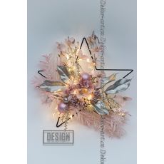 Luxusní závěsná vánoční hvězda s LED – růžové květy a šampaň dekor