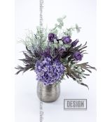 Jarní aranžmá – fialové papouščí tulipány v designové stříbrné váze