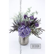 Jarní aranžmá – fialové papouščí tulipány v designové stříbrné váze