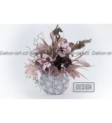 Designová váza s dekorem dřeva -luxusní kombinace růžových magnolií a tropické sušiny